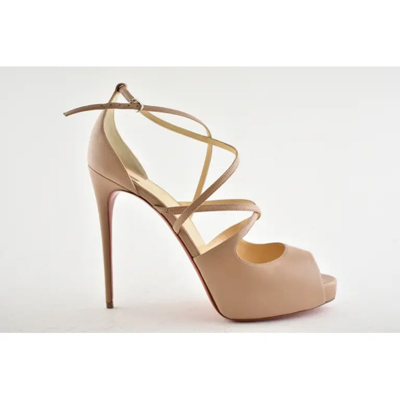 Christian Louboutin Holly Alta 120 Nude Criss Cross Strap Sandal Heel Pump 42 - Picture 2 of 10